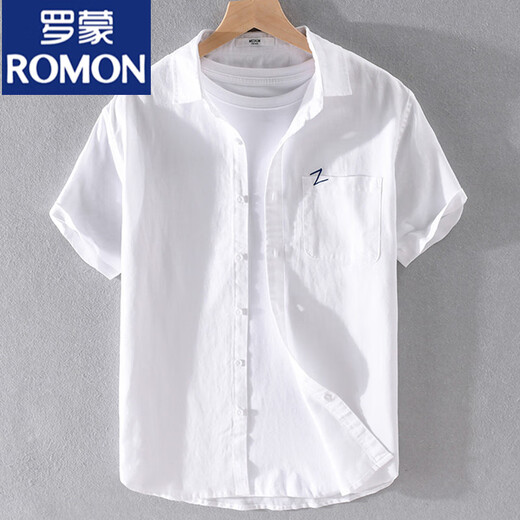 Romon Men's Linen Lapel Camisa de manga corta Camisa suelta Top de cuello con cuello T-Cotton Camiseta de lino Ropa de verano Yunyi-9711 Blue XL