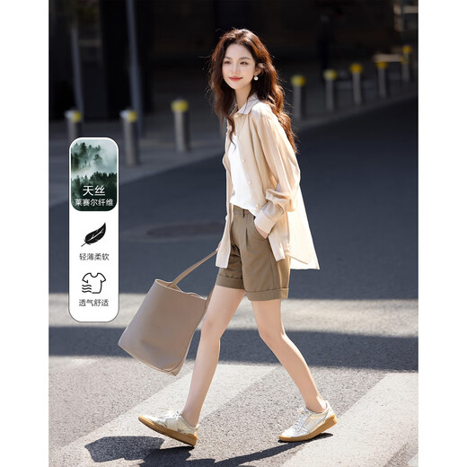 Demana Sweet Oxydopamine Spring and Autumn Breathing Lyocell Lapel Shirt Lightweight Loose Shirt Women's Top