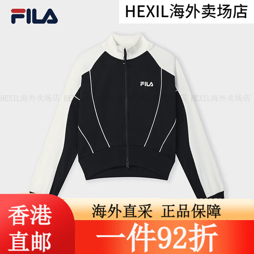 Fila Fila Veste officielle des femmes à manches longues en tricoté 2025 Nouveau collier de support de blocage décontracté à la mode, noir - Bk s Single Size