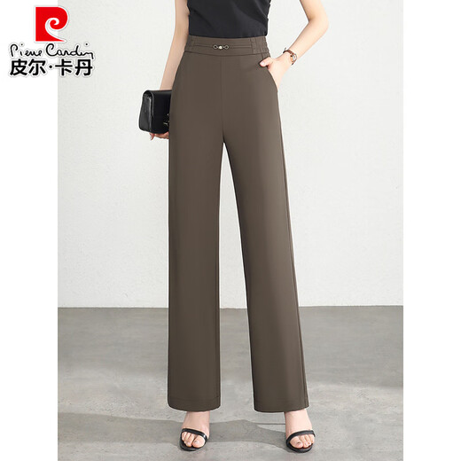 Pier Cardin elastic high waist loose trousers middle-aged women's straight-leg women's pants spring and summer new narrow version wide-leg pants casual pants apricot color (9221) 3XL 31 (waist 2 feet 4)