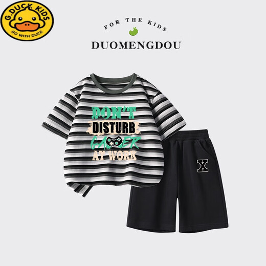 G.duck Jungenanzug Sommer Kinder Kurzarm-T-Shirt aus reiner Baumwolle 2025 neue mittlere und große Kindersport-Sommerkleidung für Jungen zweiteilig DDB13688 grau + N11762K schwarz 110 cm empfohlenes Alter 3-4 Jahre alt