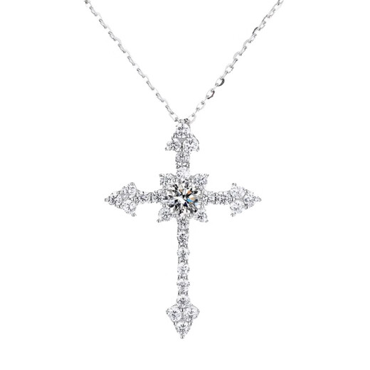 Nilan Fat Donglai's same style pt950 platinum cross necklace PT950 imported from the United States D color moissanite micro-embedded silver, silver plated 50 points