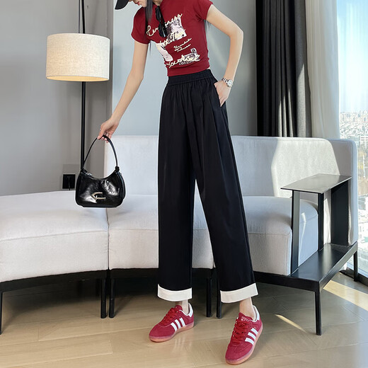 浅紫色冰丝哈伦裤子女2025新款夏季薄款冰丝裤大码显瘦休闲直筒裤 深灰九分 2XL 码 建议130-145斤