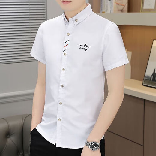 Hailan Home-Marke Vielseitige Sommer-Kurzärmel-Hemd für neue Herren, koreanische schlanke trendige Casual Shirt Herrenkleidung 829 Weiß M 90-105jin [Jin ist 0,5 kg]