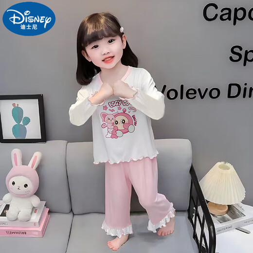 迪士尼（Disney）儿童睡衣女童春秋夏季长袖纯棉薄款套装女孩宝宝卡通公主风家居服 长袖套K3519#粉忙着卖萌 8码身高[95-105cm] 均码