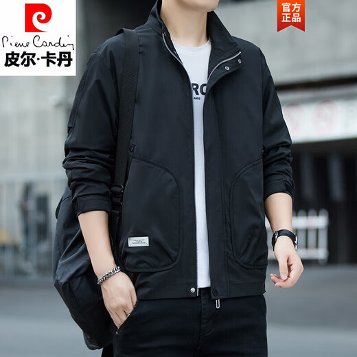 Pierre Cardin Chaqueta de la solapa espesa Spring y Autumn New Men's Clothing más grasa más tops más grandes Soporte casual de collar de moda Hombres negros 719 más estilo grueso L 105-115Jin [Jin equivale a 0.5 kg]