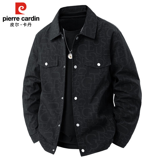 Pierre Cardin jacket men's spring, autumn and winter trendy loose workwear jacket men's lapel casual high-end clothes black XL