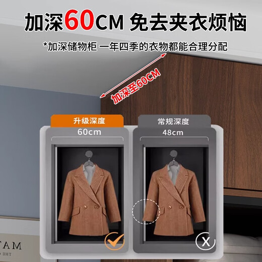 Haoxuan solid wood wardrobe home bedroom sliding door 2025 popular ecological board cabinet rental hanging wardrobe walnut color 1.6m three-door main cabinet (60cm deep solid wood)