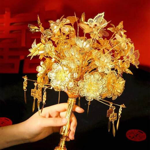 杯马中式新娘手捧花黄金色闺蜜结婚礼物婚礼diy新婚秀禾高级礼盒装 扶摇（成品+高档礼盒+礼袋）