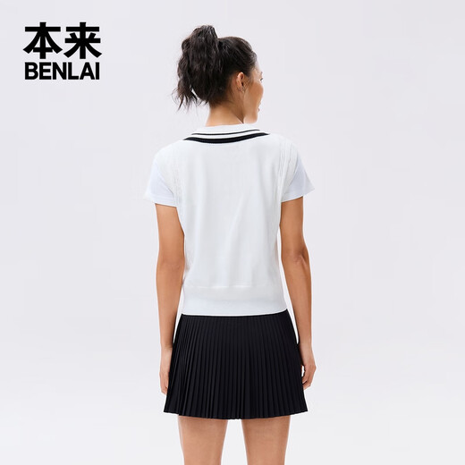 本来BENLAI女士V领针织背心25秋季新款学院风毛衣针织衫女BNM950003 本白 S
