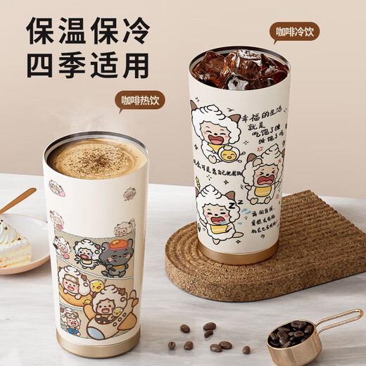 MPPMCK懒羊羊保温杯大容量儿童吸管316不锈钢水杯子学生咖啡杯新款便携 【BZ1048懒羊羊-复古红】316不锈