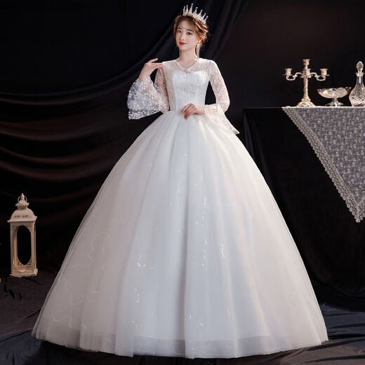 Main wedding dress for women 2025 new bridal lace super fairy dream wedding dress French fat spring and summer wedding dress center shaft V-neck white XS