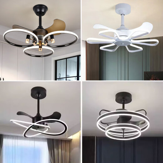 TMJD MISS integrated fan light Nordic fan light 2025 new master bedroom restaurant ceiling fan light household integrated chandeliers modern invisible model 9227 black 60cm-three colors-variable frequency + language