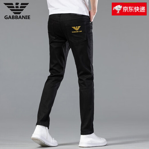 FALAMONE阿玛尼欧洲站 春秋厚款牛仔裤男修身直筒弹力青年黑色潮流裤 683黑色 28