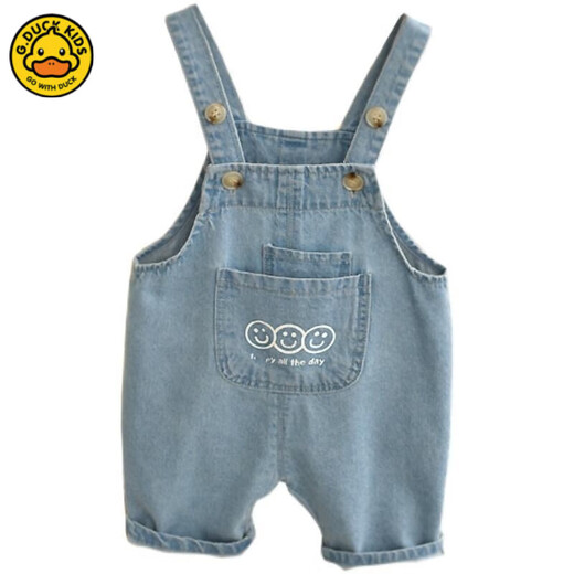 G.Duck Children's Denim Overalls für Sommerdünnstil für Männer und Frauen, lose super weiche Fünf-Punkte-Hosen für Kinder, modische Shorts für Kinder, hellblaue Gurt-Shorts 90 (können geöffnet werden)