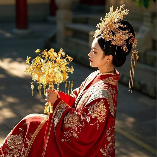 杯马中式新娘手捧花黄金色闺蜜结婚礼物婚礼diy新婚秀禾高级礼盒装 扶摇（成品+高档礼盒+礼袋）