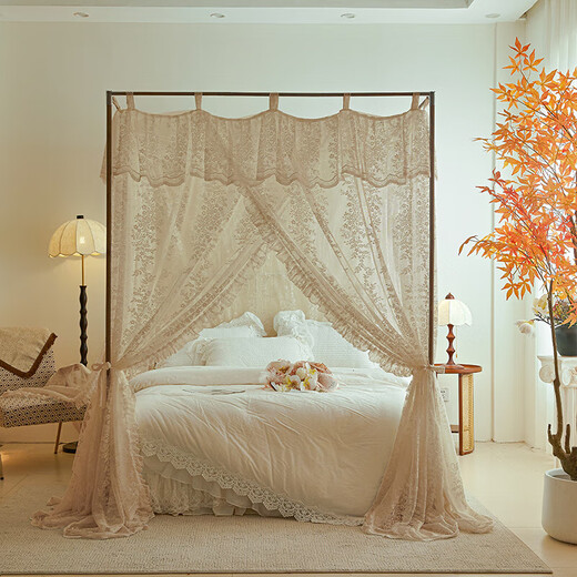 2025 Children's Mosquito Net Nouvelle chambre française Palais de luxe Palais Home Bed rideau clair luxe à trois portes Princesse Style Landing Urban Mosquito Net-902 Rose Manor-Cream Abricot 150 * 200cm