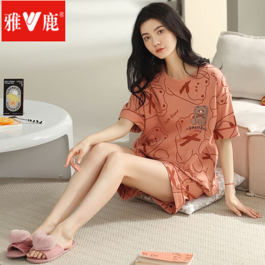 雅鹿2025年新款睡衣女夏季棉短袖短裤卡通甜美女生家居服套装 968 9855 M 【建议80-斤穿】