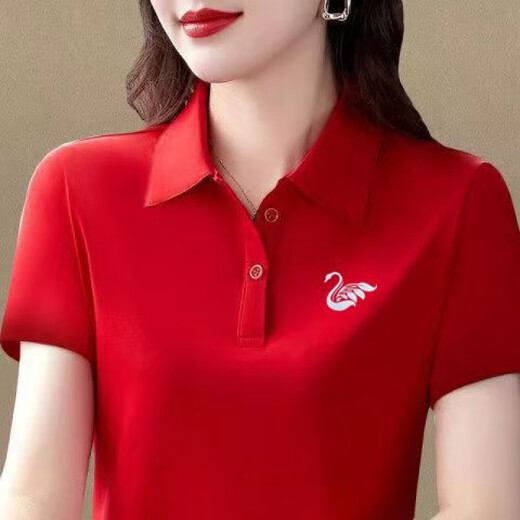 Suowanyi großer Mutteranzug Sommerqualität Polo Top kurzärmelige neue Sportarten und lässige lockere Lappelwein rot-6623 m
