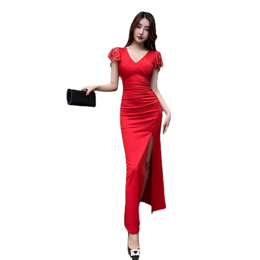 MieHONE Temperament Sauna Sexy Dress Long Bath Massage Workwear Slim Slim Evening Dress Foot Massage Technician Clothes 3882 Black XL