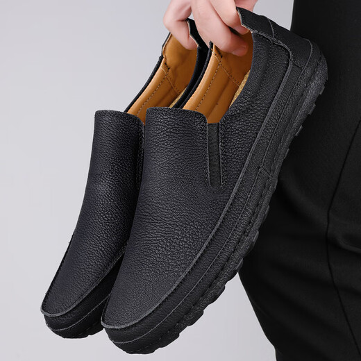 Summer soft sole breathable casual shoes for men's shoes cowhide leather shoes genuine leather breathable versatile soft leather middle-aged and elderly daddy shoes black 9910mt 38 (240mm)