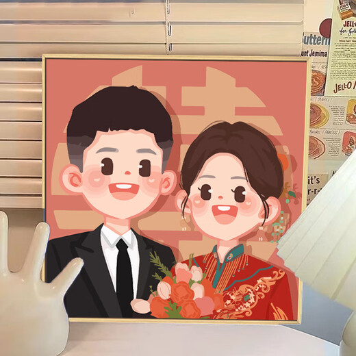 Feliz regalo de boda Pintura al óleo digital personalizada Color DIY Color pintado a mano Pintura decorativa acrílica QX11153 80*80cm Marco interno de madera maciza de espesor + Marco exterior decorativo (tres colores disponibles_non