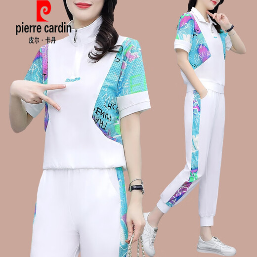 Pierre Cardin Ice Silk Sportswear Anzug für Frauen Sommer Neue modische kurzärmelige zweiköpfige zweiteilige Mutter- und ältere Mutter Sommer (684) Schwarz M (empfohlen 100 Jin [Jin ist 0,5 kg] oder weniger)