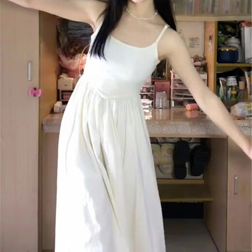 
Yu Shang Zhenpin White suspender dress Women's spring and summer long skirt wearing inner wear beach and beach pure temperament vest base White dress [ M ]