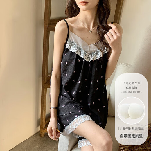 2025 Summer pijama nuevo para mujeres nube de algodón lado con almohadilla de cofre dulce sexy suspender pantalones cortos de dos piezas 834# pequeña flor xl