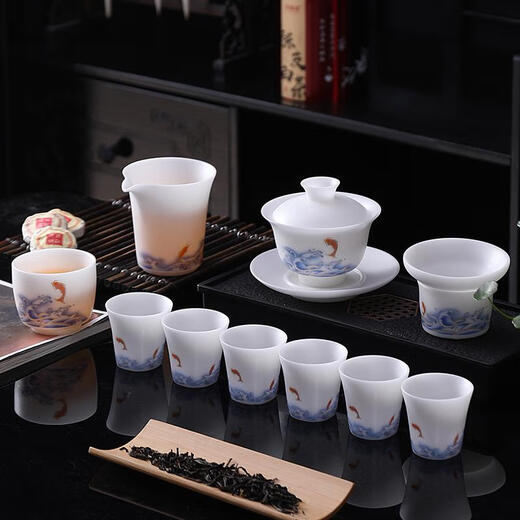 SANQIHU KUNG FU TE TE TEA DEHUA Vegetariano Tipo de cubierta simple Tazón Copa de té Copa maestra Caja de regalo Whole Regalo 7 Vegetariano Tipo de hielo Montar el viento y el tazón de la cubierta redonda del viento olor 9274