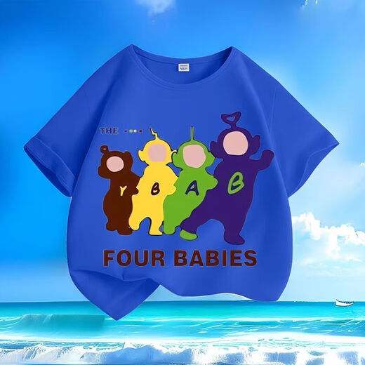
Antenna Baby Summer New Cartoon Print Men and Women Small and Medium Children Short Sleeve T-shirt Pure Cotton Round Neck Loose Top-SL Red-KX679 Antenna Baby 130 [Suggested height 120-130 cm]