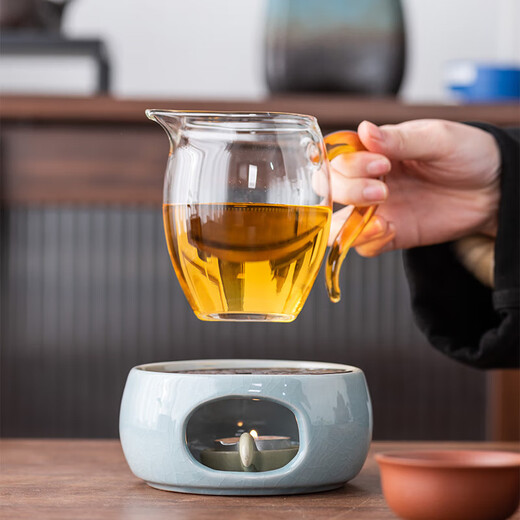 Yunhua Warming Tea Stove Ceramic Tea Cup Warming Tea Stove Candle Heating Base Small Stove Warm Water Insulation Lift Beam Kettle Surround Furnace Ge Kiln Blue - Round Tea Warming Stove + Gasket + Wax Spoon