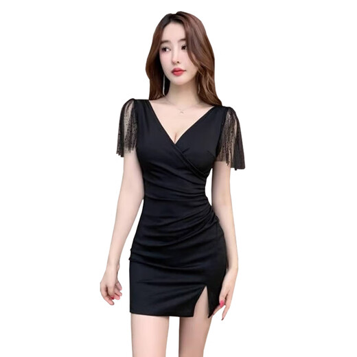 
USYK sexy hip-pack nightclub dress for work nightclub dress for women deep V dress foot massage foot bath technician work clothes 3882 black S recommended 80-95 Jin [Jin equals 0.5 kg]