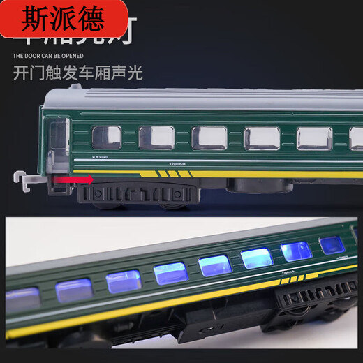 斯派德老款仿真绿皮火车模型合金车模儿童火车玩具声光男孩礼物收藏摆件 和谐号火车头-红色【店长款】