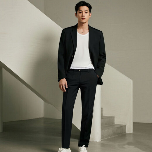 GOKU men's casual suit Korean high-end youth dress formal suit handsome style black suit + pants 2XL weight 160-180Jin Jin equals 0.5 kg