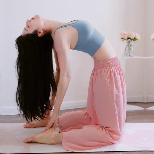 Shuangxiu Yoga Wear Set for Women 2025 New Dance Zen Loose Pilates Sports and Fitness Training Wear Summer Thin Gray Blue Top + Pink Pants Set L 110-120