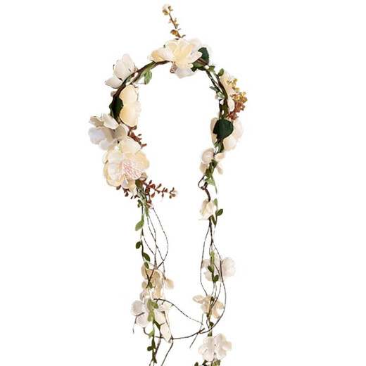 ENRMIIV 2025 new garland headdress Mori girl flower branches and leaves tassel garland headband fashionable forest headband fresh hair accessories Flower Fairy off-white headband one pack