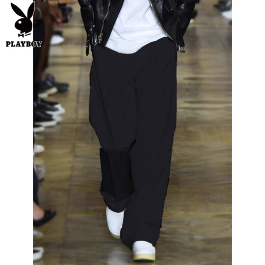 Playboy (PLAYBOY) Large Size Casual Pants Men's Solid Color Wide Leg Pants Trendy Versatile Straight Pants Spring and Autumn Solid Color Loose Drape Small Suit Pants Black 5XL Recommended 180-200Jin Jin is equal to 0.5 kg