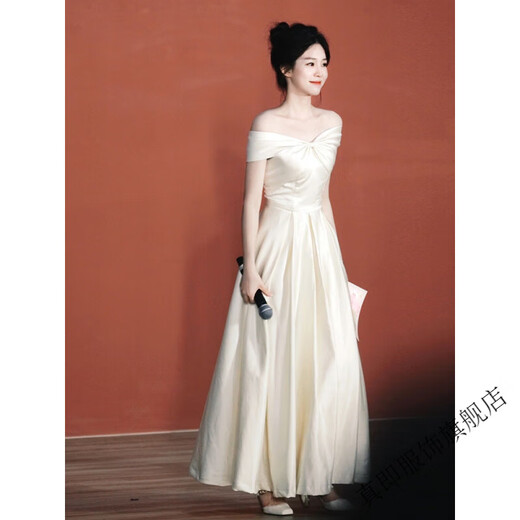 Really white evening dress for women, high-end light luxury, niche engagement, certificate registration, small person's art exam graduation, can be worn at ordinary times, white long S