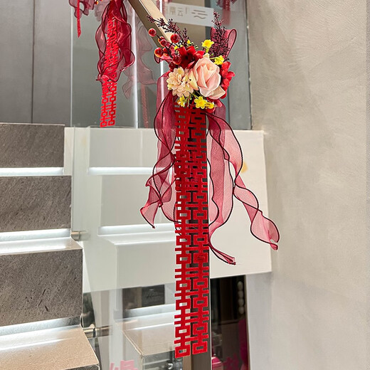 Clcey Hochzeitstreppe Handlaufdekoration Hochzeitsraum Layout Set Engagement Man Indoor Hochzeitsbedarf Kollektion Hochzeitsblume B3892-Big Red Pearlescent Ice Seide Stoff 4 Meter
