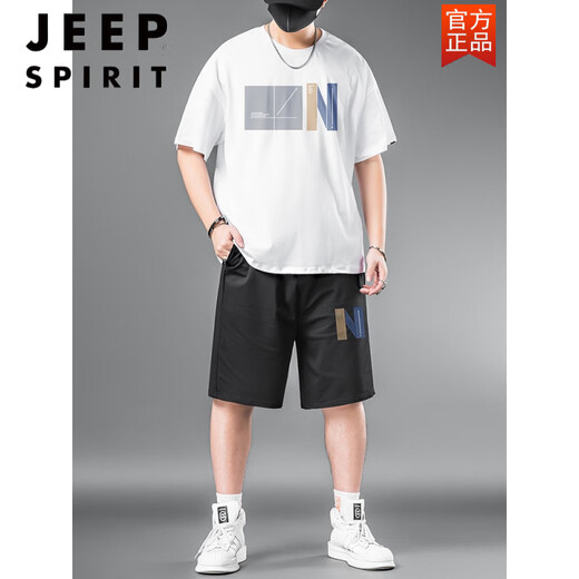 Jeep Spirit Men's Sports Ensemble d'été de grande taille Fat Men's T-shirt Plus Fat plus grand short court shorts décontractés deux pièces décontractées noir 9922 [Set] 2xl