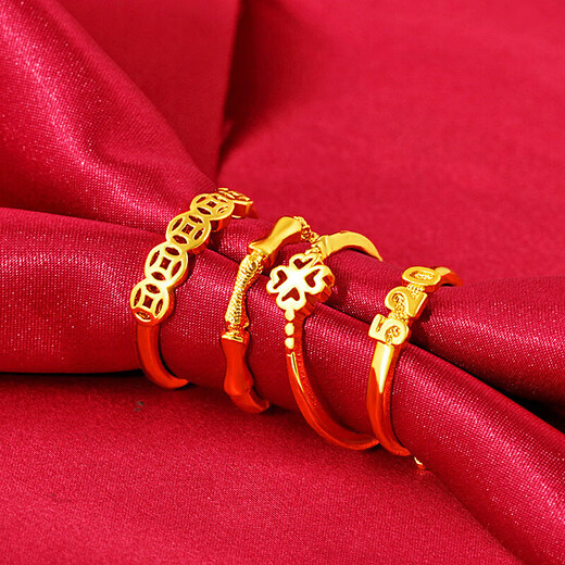 Japanese and Korean fashion women's style four-line open women's ring factory direct sales imitation gold fashion women's gold-plated small ring copper coin opening adjustable