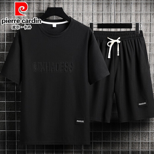 皮尔卡丹（pierre cardin）夏季男士运动套装短袖T恤上衣宽松大码短袖短袖休闲套装帅气搭配 套装829咖色 M 建议穿90-110斤