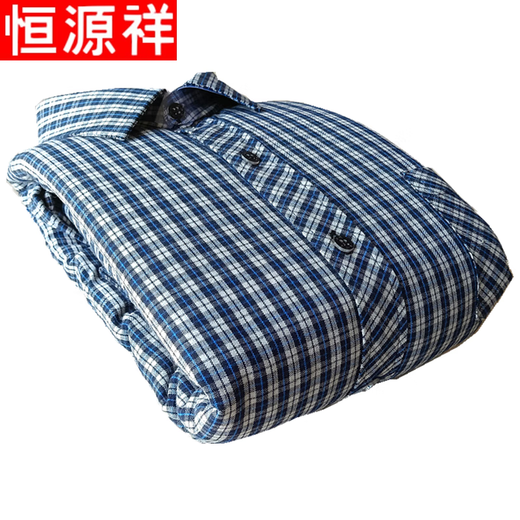 Hengyuanxiang new winter thin men's cotton shirt middle-aged and elderly dad's cotton padded long-sleeved shirt loose warm skin-friendly men's knitted easy care No. 16 color green background blue and white check 39 165 (110-130 Jin Jin is equal to 0.5 kg)