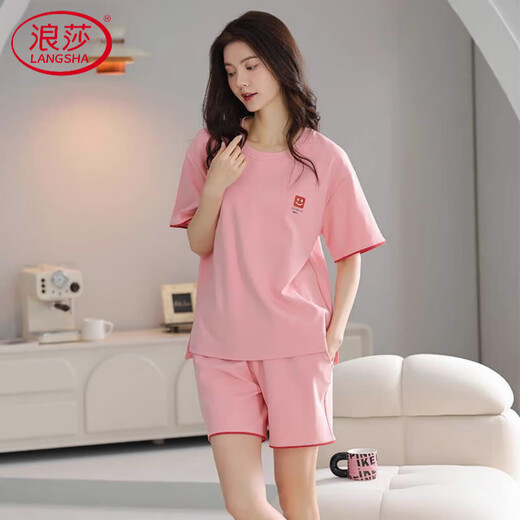 浪莎（LangSha）2025年夏季新款睡衣女纯棉短袖甜美休闲运动家居服套装 Z9859 M 【建议80-100斤穿】