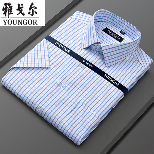 
Yager flagship official store short-sleeved shirt for men's new high-end business casual professional formal wear white shirt breathable DX6626 [Blue and black plaid] 44 [Suggested 180-195Jin [Jin equals 0.5 kg]]