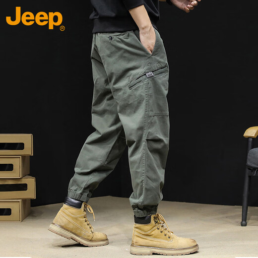 Jeep (Jeep) Pantalones de trabajo para hombres en primavera y otoño Pantalones sueltos Pantalones casuales para pantalones de algodón de moda de los hombres Militar Green XL