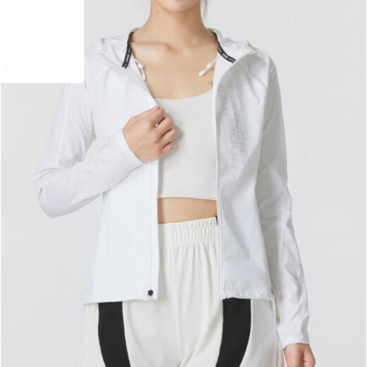 安德玛（Under Armour）Storm女子防水梭织训练运动连帽外套夹克-官方旗舰正品 白色 T1361384-100 S 160CM 修身款