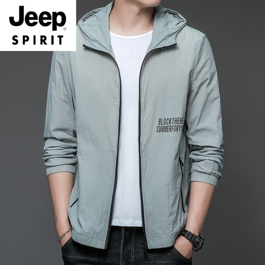 
JEEP SPIRIT sunscreen clothing for men summer thin outdoor ice silk hooded breathable sunscreen clothing for men jacket 9928 mist blue M 170 105-120Jin [Jin equals 0.5 kg]
