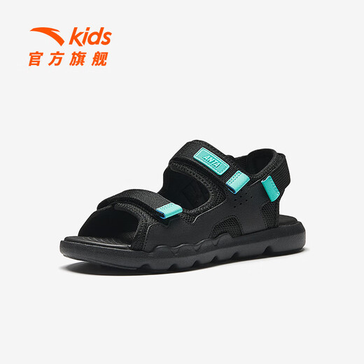 ANTA children's sandals, boys' shoes, 25-year summer comfortable outdoor student open-toe beach shoes, black/clear blue-1 34